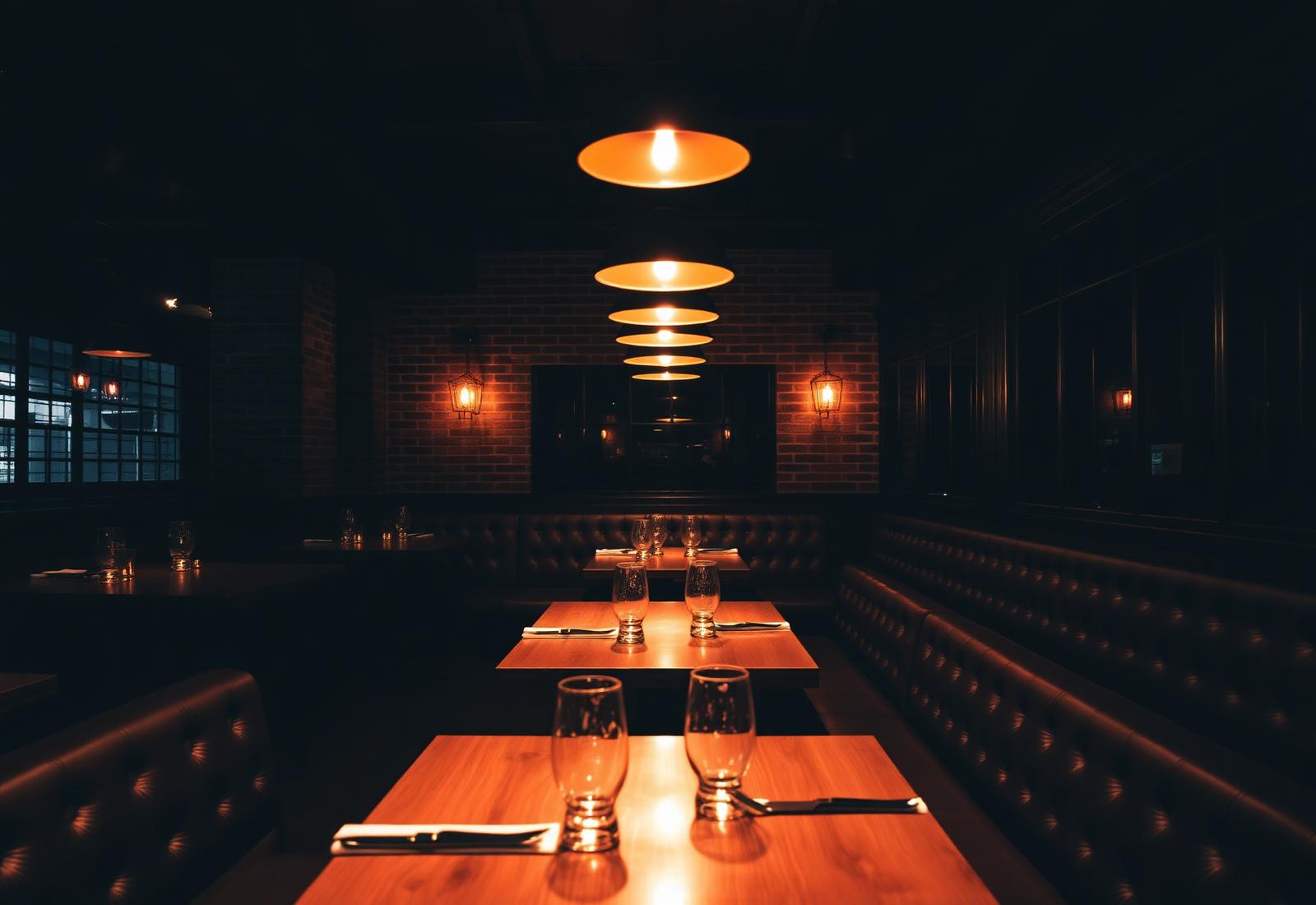 Warm restaurant dining room